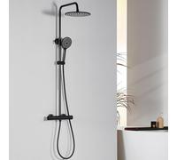 Auralum Columna Ducha Termostática,Duchas de baño Conjunto con Grifo,Cabezal de Ducha Lluvia 250x250mm,Alcachofa de Ducha con 3 Modo y Barra de Ducha Altura Adjustable,Negro