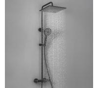 Auralum Columna Ducha Termostática Negra,Duchas de baño con Grifo de Latón, Cabezal de Ducha Lluvia 30x30 cm de Acero Inoxidable,Alcachofa de Ducha con 5 funciones, Barra de Ducha Altura Adjustable