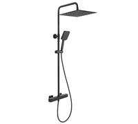 Auralum Columna Ducha Termostática Negra Juego Completo, Acero Inoxidable 30cm Ducha Lluvia, Barra Regulable 88-124cm, 6 Modos Chorro Ducha Mano