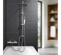 Auralum Columna Ducha Termostatica, Set de Ducha con Grifo, Cabezal de Ducha Lluvia 20x20 cm Cuadrado Acero Inoxidable, Alcachofa, Barra de Ducha Altura Regulable, válvula desviadora de Latón,Cromo