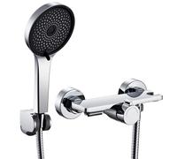 Auralum Conjunto de Ducha con Grifo de Bañera Cascada, Sistema de Latón con Estante de Almacenamiento, Columna de Ducha con Alcachofa de 5 Modos y Manguera 1.5m, Monomando de Control Total, Cromo