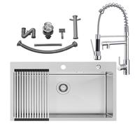 Auralum Fregadero 75x45cm con Escurreplatos + Grifos Cocina Fregadero con Doble Rociador