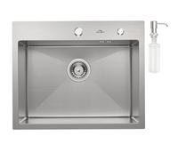 Auralum Fregadero Cocina 55x45 cm, Fregadero Inox con Dispensador de Jabón y Sifón, Fregadero Cocina 1 Bandeja con Agujero para Grifo, Lavabo Cocina Cuba Individual de Acero Inoxidable