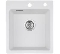 Auralum Fregadero Cocina Blanco 40 x 45 cm, Granito Fregadero Cocina 1 Seno con Sifón y Juego Desagüe, Fregadero sobre encimera al mueble 40 cm