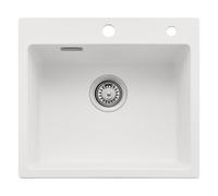 Auralum Fregadero Cocina Blanco 50 x 45 cm, Granito Fregadero Cocina 1 Seno con Sifón y Juego Desagüe, Fregadero sobre encimera al mueble 50 cm