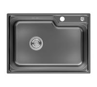 Auralum Fregaderos Cocina 62 x 45cm, Fregadero Cocina 1 Seno Negro Grisáseo de Acero Inoxidable, Moderno Fregadero Sobre Encimera, Gran Fregadero de Cocina con Desagüe, Sifón y Tapón