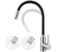 Auralum Grifo Cocina Negro Con Caño Flexible, Grifos Cocina Fregadero con 2 Rociadores, Mezclador De Fregadero Giratorio 360°, Monomando Grifo de Cocina