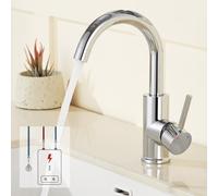 Auralum Grifo de cocina de baja presión para cocina o baño, giratorio 360°, baja presión con 3 conexiones para caldera, lavabo de latón cromado