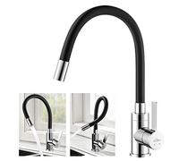 Auralum Grifo de Cocina Flexible, Grifos Cocina Fregadero con Giro de 360°, Grifo Cocina Negro con Caño Flexible y Alto, Monomando Mezclador de Fregadero