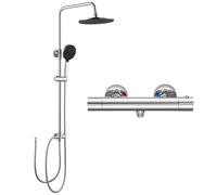 Auralum Grifo de ducha con termostato, sistema de ducha con ducha de lluvia redonda (25 cm de diámetro), alcachofa de mano, termostato y barra de ducha regulable en altura