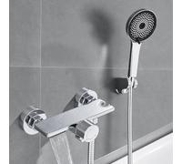 Auralum Grifo Ducha con Alcachofa de Ducha 5 modos, Grifo Bañera Latón Monomando Mezclador de Pared con Flexo Ducha de Acero Inoxidable 1.5m para Bañera y Baño, Chrom