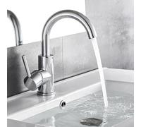 Auralum Grifo Lavabo 360°Giratorio, Mezclador Monomando de Baño Alto, Agua Fria y Caliente Disponible, Aireador Extraíble, Clásico Cromado, 60CM Manguera