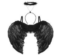 Aurasky Alas de Angel Negro, Diadema Angel, Alas Demonio, Disfraz Angel Negro, Disfraz Diablo Mujer, Alas Negras para Niños Adultos Mascarada Halloween Carnaval Cosplay Fiesta
