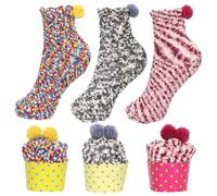 Aurasky Calcetines Navidad, 3 Pares Calcetines Cupcake, Calcetines Mujer Invierno, Calcetines Divertidos, Calcetines Termicos Mullidos para Navidad Año Nuevo San Valentín Cumpleaños Regalo