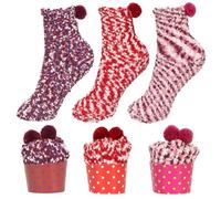 Aurasky Calcetines Navidad: 3 Pares Cupcake, Mujer Invierno, Divertidos, Térmicos Mullidos para Navidad, Año Nuevo, San Valentín, Cumpleaños Regalo