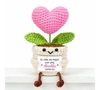 Aurasky Corazón de Ganchillo con Maceta Sonriente - Tarjeta «Vida Mejor con una Abuelita» - Regalo Emocional para Abuela en Fête Des Grands-Mères, Cumpleaños - Decoración Positiva para Hogar