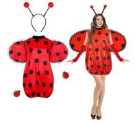 Aurasky Disfraz de Mariquita para Niño Adulta, Talla-XL Traje Mariquita Rojo Niñas Mujer con Diadema, Disfraz Mariquita Regalo para Carnaval Halloween Navidad Cosplay la Fiesta