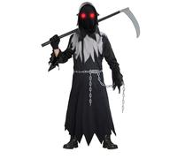 Aurasky Disfraz Muerte Niño, Disfraz Halloween Niño con Capucha Guadaña Guantes Gafas Cadenas, Disfraz de Fantasma, Disfraz Terror para Halloween Carnaval Cosplay Temática Fiesta