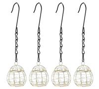 Auratrove 4 comederos de metal para pájaros, comedero colgante dorado para bolas de sebo con tapa para jardín, vida silvestre, resistente al óxido, soporte de comida para pájaros al aire libre
