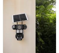 Auratrove Cámara de seguridad solar inalámbrica 4K con 3 lentes, PTZ de 360°, cámara WiFi para exteriores, IP66, resistente a la intemperie, visión nocturna, batería de 8000 mAh para iOS y Android