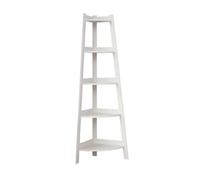 Auratrove Estantería esquinera de 5 niveles, estante industrial de escalera con marco de metal resistente para sala de estar, dormitorio, baño, soporte de exhibición de PVC blanco, 106 x 30 cm
