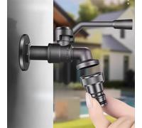 Auratrove Grifo de agua de jardín de aleación de zinc a prueba de congelación para exteriores con doble salida y conexión rápida G1/2 para manguera de lavado de aspersores, color gris