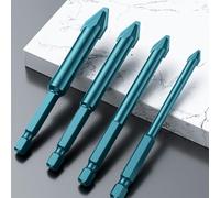 Auratrove Juego de brocas para azulejos de color azul pavo real con cabeza torcida autocentrante, aleación 40CR para madera de cerámica y PVC, vástago hexagonal de 6/8/10/12 mm, paquete de 4