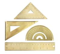 Auratrove Juego de reglas de latón dorado con triángulo isósceles y transportador, herramientas de dibujo para estudiantes y profesionales, escala de 18 cm
