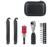 Auratrove Kit de reparación de bicicletas, juego de herramientas multifunción con llave de trinquete y palancas de neumáticos, equipo de mantenimiento de ciclismo de aleación de acero para carretera