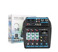 Auratrove Mezclador de audio DJ de 4 canales, consola de alimentación USB BT de 48 V, reproductor MP3 de preamplificador de bajo ruido para grabación de estudio en vivo en escenario, color azul
