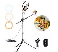 Aureday Anillo de luz para Selfie de 12 Pulgadas con Soporte y trípode Extensible para iPhone con Soporte de micrófono y 2 Soportes para teléfono, iluminación Circular para Tiktok/transmisión en Vivo