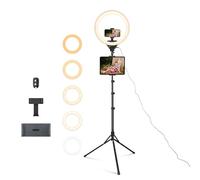 Aureday Anillo de luz para selfie de 14 pulgadas con soporte de trípode de 62 pulgadas y soporte para teléfono, luz LED regulable para maquillaje, grabación de video, fotografía, iluminación circular