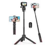 Aureday Mini trípode de 38 cm para cámara de acción, portátil de viaje, con barra de extensión de 4 piezas, mini trípode para cámara de acción máxima