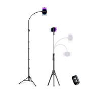 Aureday Trípode para teléfono móvil, 223 cm, trípode para selfie, con manguera flexible de 38 cm, giratorio 360°, mando a distancia por Bluetooth y soporte para iPhone, teléfonos Android y cámaras