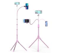 Aureday Trípode para teléfono, soporte para teléfono celular de 92 pulgadas con cuello de cisne de 15 pulgadas, control remoto y soporte para teléfono, barra superior y palo selfie para grabar/ver