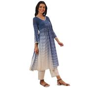 Aurelia Kurta acampanada de algodón puro con estampado azul para mujer, con palazzo y dupatta, azul, S