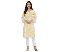 Aurelia Kurta recta de algodón puro con estampado floral para mujer, Amarillo, XS