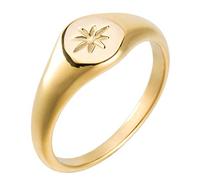 Aurelia Mae Anillo con sello de estrella chapado en oro de 18 quilates para mujer, pieza minimalista de nácar, Acero inoxidable, oro de 18 quilates, Zirconia cúbica