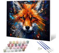 Auremi Kits de pintura por números de zorro para adultos y niños, kits de pintura de animales para principiantes en lienzo con símbolos transparentes con marco de madera, fácil dibujo de pigmentos