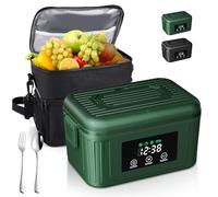 Aurevit Fiambrera Eléctrica Inalámbrica 1,4L para Adultos, Lunch Box Calefactable que Prepara tu Comida a la Hora Deseada con Mantenimiento Automático, Calentador Portátil con Bolsa Isotérmica (Verde)