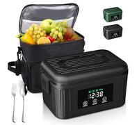 Aurevit Fiambrera Eléctrica Inalámbrica 1,4L para Adultos, Lunch Box Calefactable que Prepara tu Comida a la Hora Deseada con Mantenimiento Automático, Calentador Portátil con Bolsa Isotérmica (Negro)