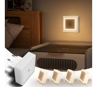 Aurevita Luz nocturna infantil, luz nocturna enchufable para dormitorios, sensor crepuscular, material ignífugo ABS, luz nocturna para pasillo y escalera (Warm White 4PCS)