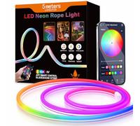Aurevita Tira LED Neón RGB IC 5m, Manguera LED Bluetooth 5V para Pared, Tira de Luz Exterior, Control por App, Sincronización Musical, Ideal para Decoración de Sala de Juegos (5m RGBIC Bluetooth)