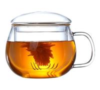 Aurfedes Taza de té con tapa más pronunciada, taza de té transparente de vidrio de borosilicato resistente al calor para té de hojas sueltas, té floreciente y bolsas de té, ideal para los amantes del