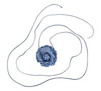 Aurgiarme Gargantilla de tela con diseño de rosas para el cuello, cadena de flores, regalo de fiesta, collares de rosas de tela, collar de mezclilla azul, talla única, como se describe, como se