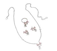 [Aurgiarme] Hermoso collar con lazo de diamantes de imitación, bonitos aretes de lazo de cristal que brillan y mejoran tu aspecto