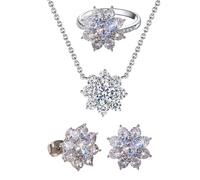 [Aurgiarme] Juego de joyas de flores de moda, exquisitos aretes de flores, anillo y collar, elegante joyería de moda para eventos formales para mujeres, フリーサイズ, Como se describe, No es una piedra