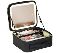 Auricrest Beauty Reformation Travel Makeup Bag with Adjustable Dividers, withs Mirror, with LED Lighted Make up Case, 3 Color Setting Cosmetic Makeup Box Organizer (Black)