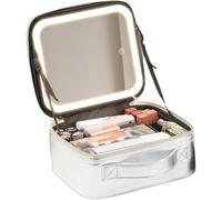 Auricrest Beauty Reformation Travel Makeup Bag with Adjustable Dividers, withs Mirror, with LED Lighted Make up Case, 3 Color Setting Cosmetic Makeup Box Organizer (Silver)