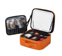Auricrest Travel Makeup Bag - Auricrest Beauty Reformation Travel Makeup Bag with Adjustable Dividers with LED Mirror (Orange)